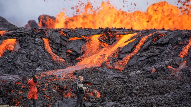 Open enlarged image Drone flown over volcano gets hit by lava midair, video goes viral