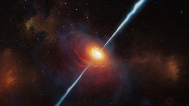 Los chorros masivos de un agujero negro son 50 veces más grandes que su propia galaxia