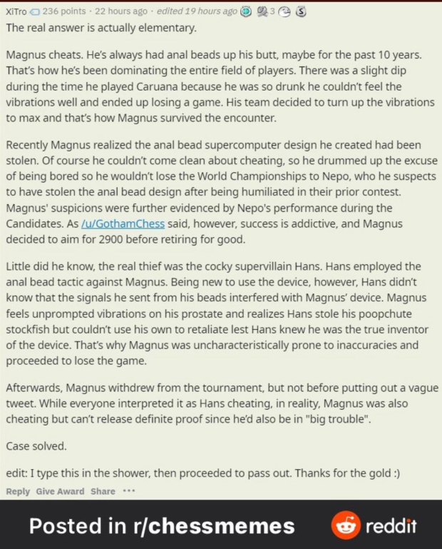 World Chess Champion Accused of Cheating With Anal Beads