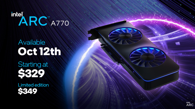 Intel Arc GPU pricing: Arc A770 costs $329 to $349, Arc A750 is $289