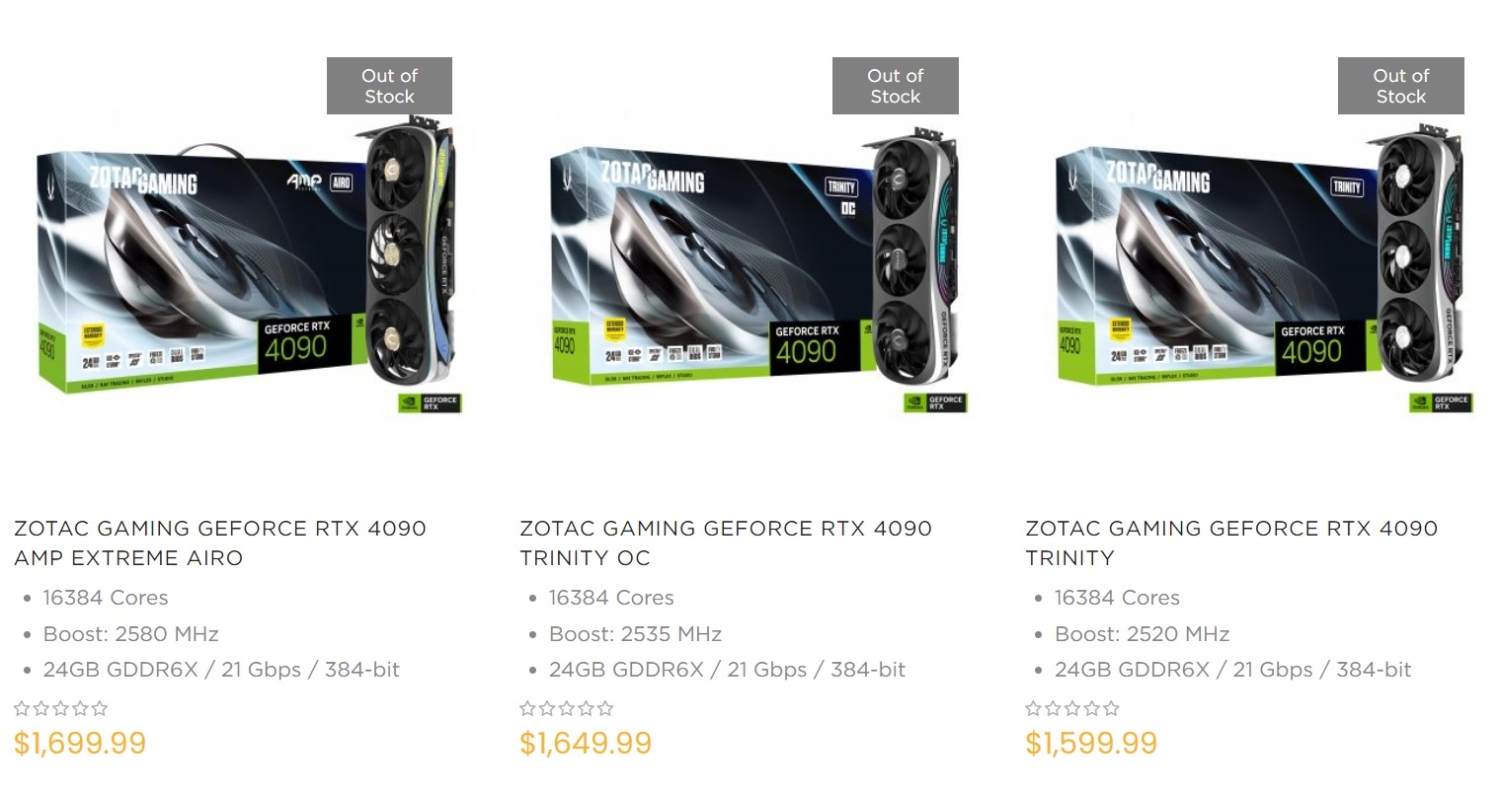 ZOTAC GeForce RTX 4090 本体 ZOTAC GeForce RTX 4090 Trinity Graphics Card ZT-D40900D-10P B&H