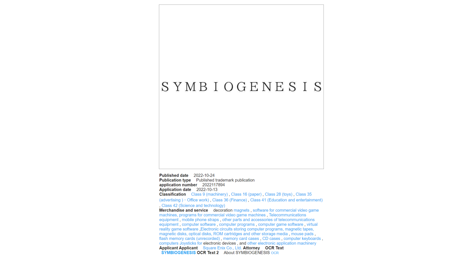 Square Enix Trademarks Title Symbiogenesis, Possibly A Parasite