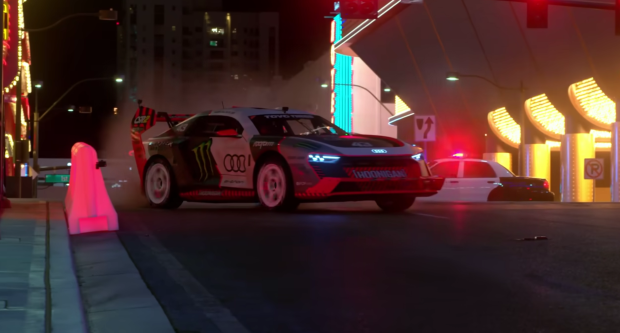 Rally driver Ken Block tears up Las Vegas in an electric Audi S1 Hoonitron