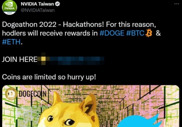 NVIDIA Taiwan Twitter account hacked: promotes Dogecoin, Bitcoin, Ethereum