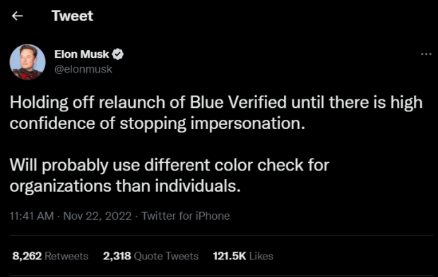Elon Musk announces Twitter Blue relaunch won't happen yet, and here's why 063 Elon Musk announces Twitter Blue relaunch won't happen yet, and here's why 063