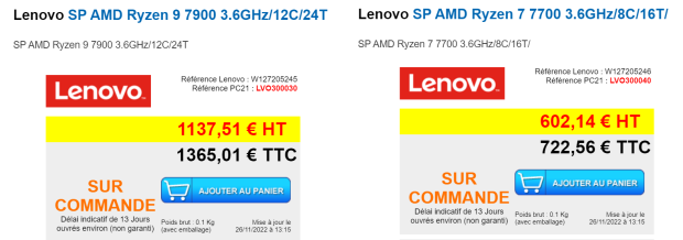 TweakTown Enlarged Image - AMD's new Ryzen 9 7900 and Ryzen 7 7700 CPUs (source: PC21.fr)