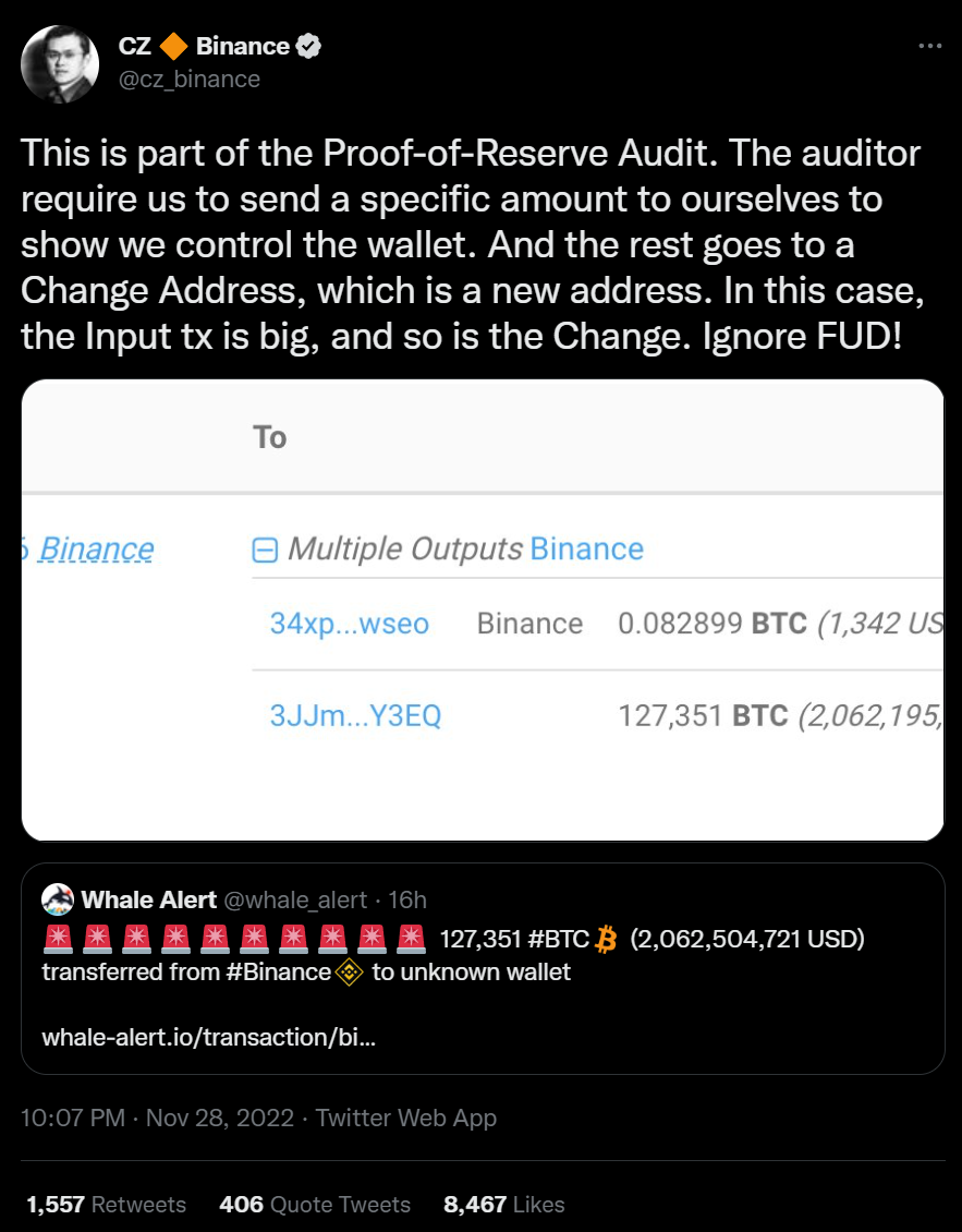 Binance sends $2 billion in Bitcoin to unknown wallet costing them just  $0.42