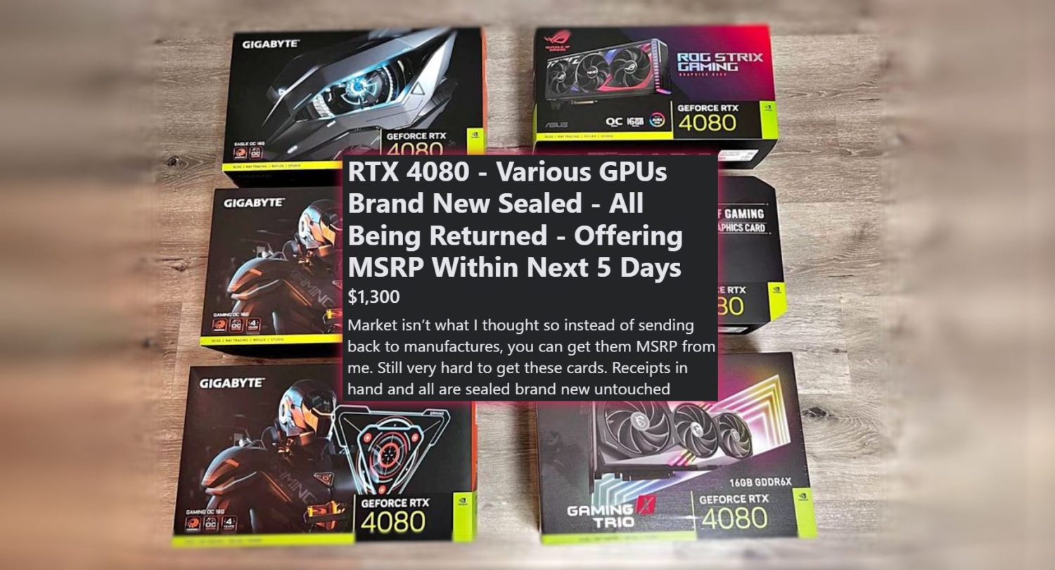 TweakTown Enlarged Image - One scalper selling GeForce RTX 4080 cards at MSRP (source: Facebook)