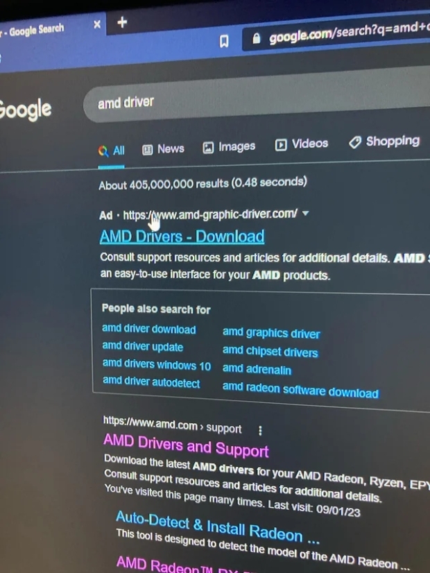 Google serves up malware for user looking to update their AMD