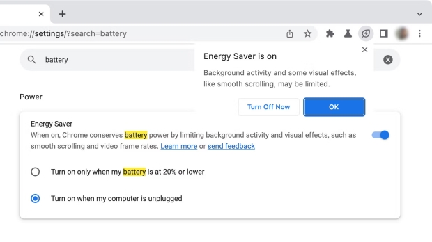 TweakTown Enlarged Image - Energy Saver gives you two options for when it kicks in with Chrome (Image Credit: Android Police)
