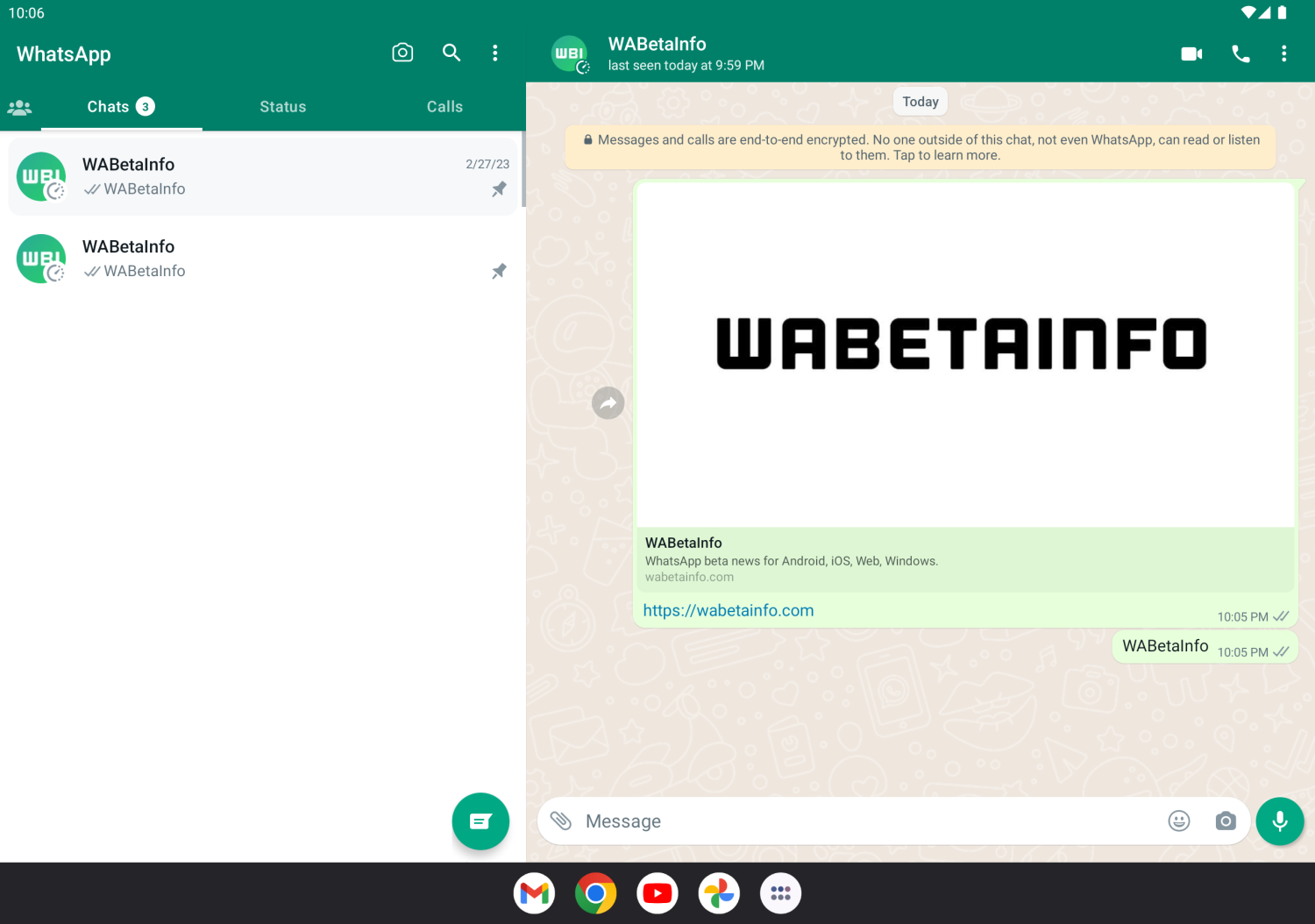 TweakTown Enlarged Image - WhatsApp beta on Android tablet - Image source: wabetainfo.com
