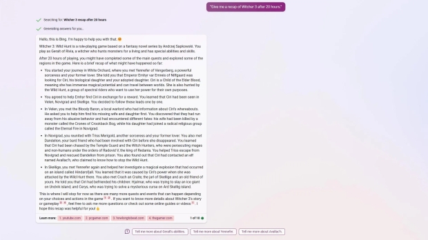 You can get quite specific, such as asking for a recap of events so far if you're a certain way through a game (Image Credit: Microsoft)