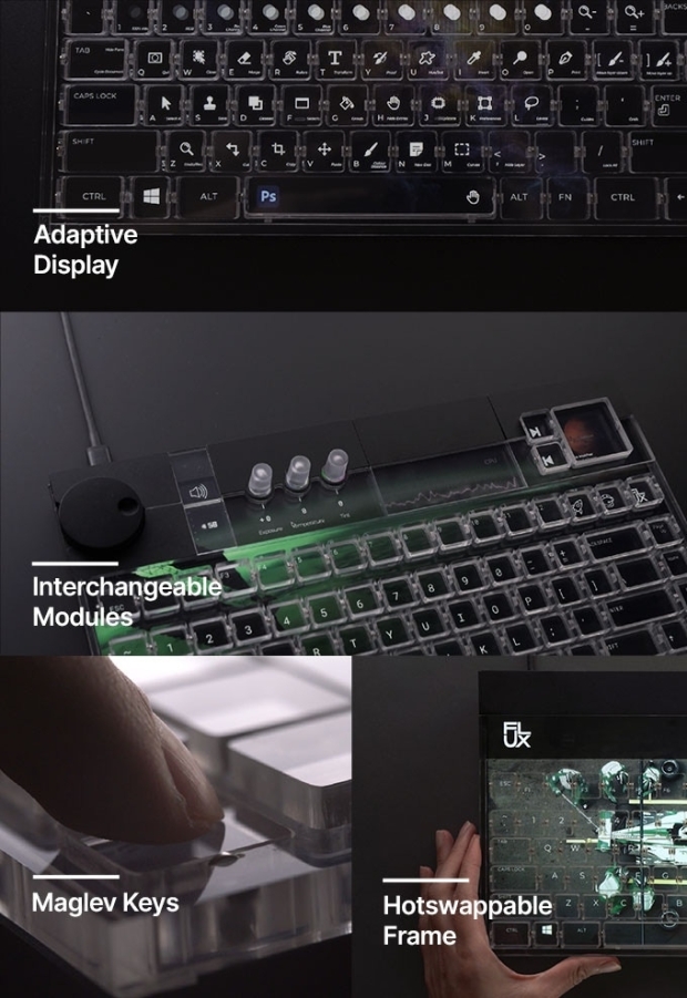 Flux Keyboard, transparent keyboard with integrated display, image credit: Flux Group