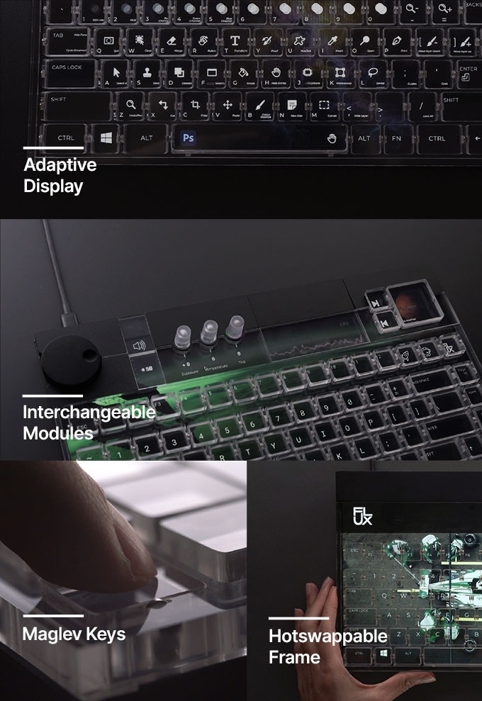 TweakTown Enlarged Image - Flux Keyboard, transparent keyboard with integrated display, image credit: Flux Group