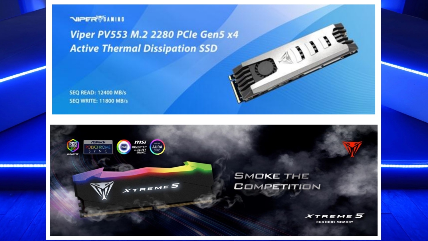 TweakTown Enlarged Image - Patriot Viper PV553 Gen5 SSD and Viper Xtreme 5 DDR5 memory to be showcased at Computex 2023, image credit: Patriot Group.