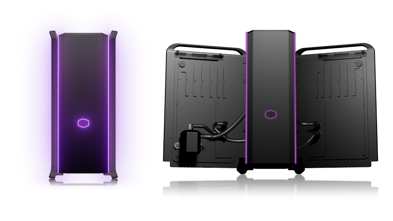 TweakTown Enlarged Image - Cooler Master's Cooling X complete desktop PC with liquid cooling for the CPU and GPU in the side panels, image credit: Cooler Master.