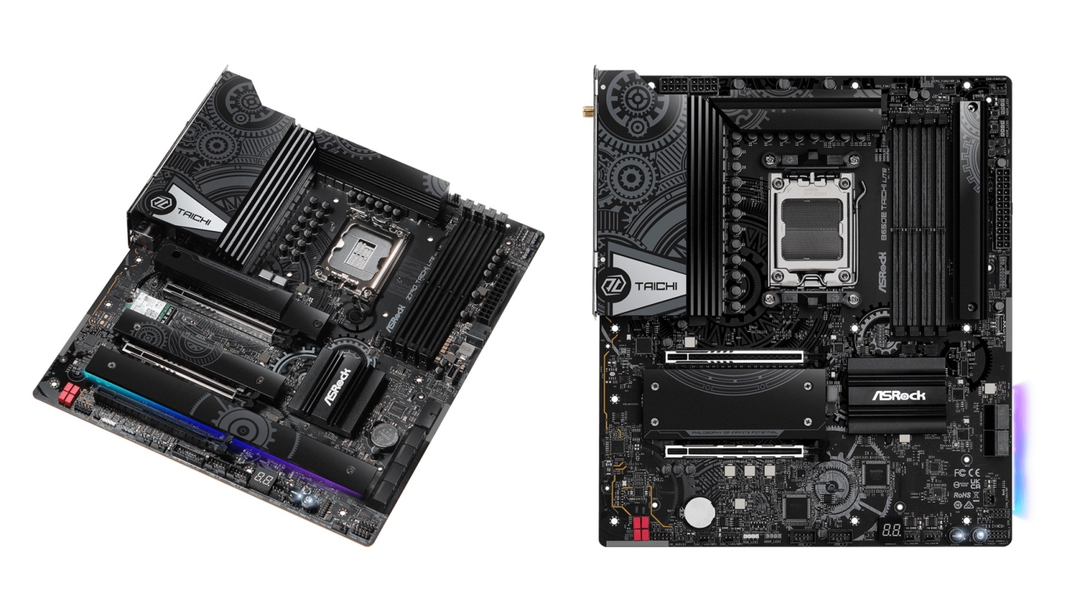 TweakTown Enlarged Image - The new Z790 Taichi Lite for Intel CPUs and B650E Taichi Lite for AMD CPUs, image credit: ASRock.