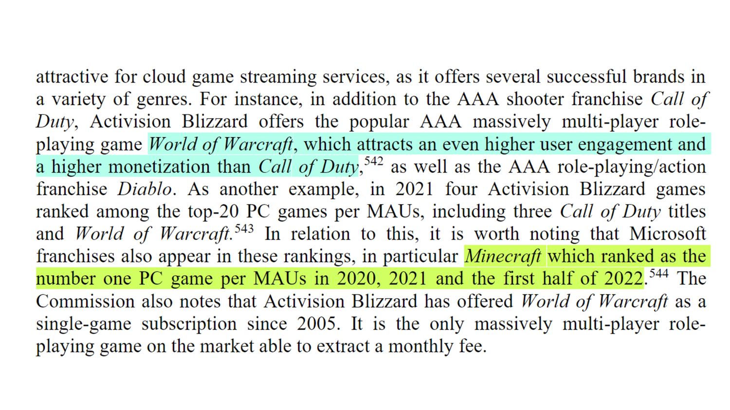 World of Warcraft beats Call of Duty in certain metrics, European