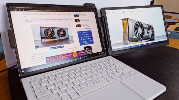 The CrowView 14-inch Portable Ultralight Dual Monitor connected to my ASUS ROG Zephyrus G14 laptop. The CrowView 14-inch Portable Ultralight Dual Monitor connected to my ASUS ROG Zephyrus G14 laptop.