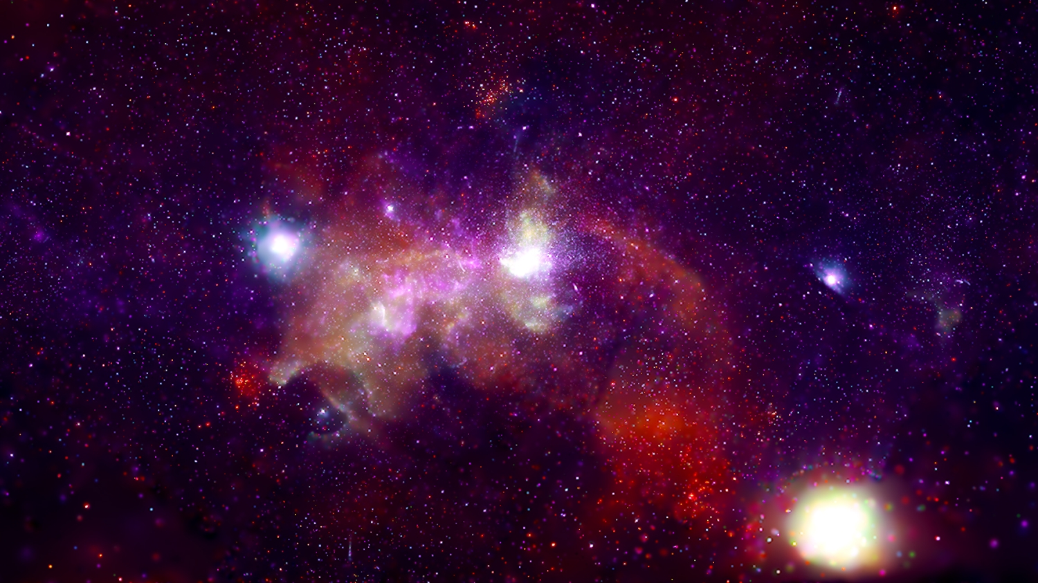 TweakTown Enlarged Image - <strong>Galactic Center</strong>: The Galactic Center is about 26,000 light-years from Earth, but telescopes like NASA's Chandra X-ray Observatory (orange, green, blue, purple) allow us to visit virtually. The center of the Milky Way contains a supermassi