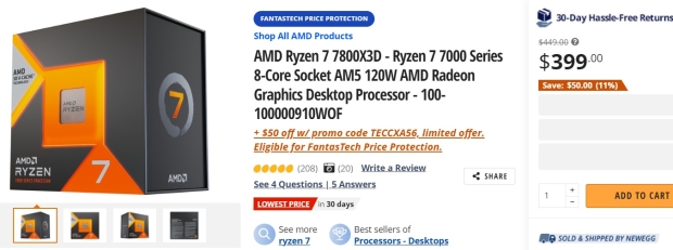 AMD's discounted Ryzen 7 7800X3D processor (source: Newegg)
