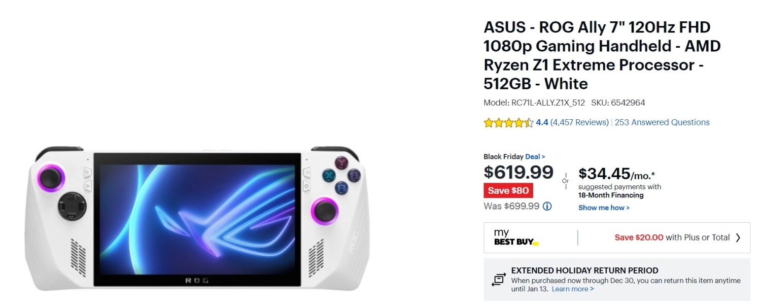  ASUS ROG Ally 7 120Hz Gaming Handheld - AMD Z1 Extreme  Processor - 512GB - White - PRE ORDER! : Video Games