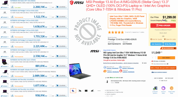MSI's new AI laptops with Intel Core Ultra "Meteor Lake" CPUs (source: Newegg) MSI's new AI laptops with Intel Core Ultra "Meteor Lake" CPUs (source: Newegg)