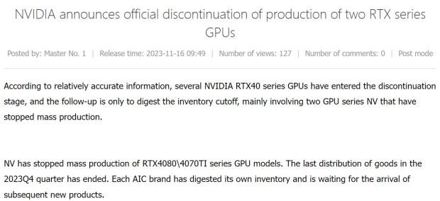 Rumor: Nvidia Ceases Production of RTX 4070 Ti and RTX 4080 GPUs to make  room for RTX 40 SUPER