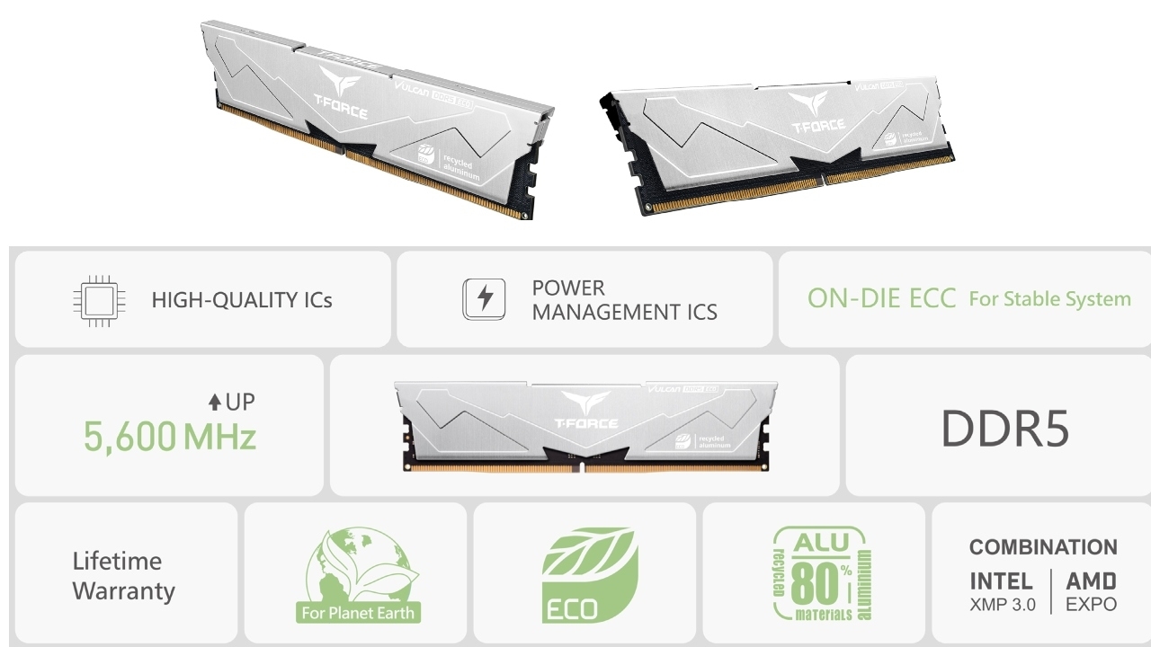 T-FORCE VULCAN ECO DDR5 Desktop Memory is made from recycled