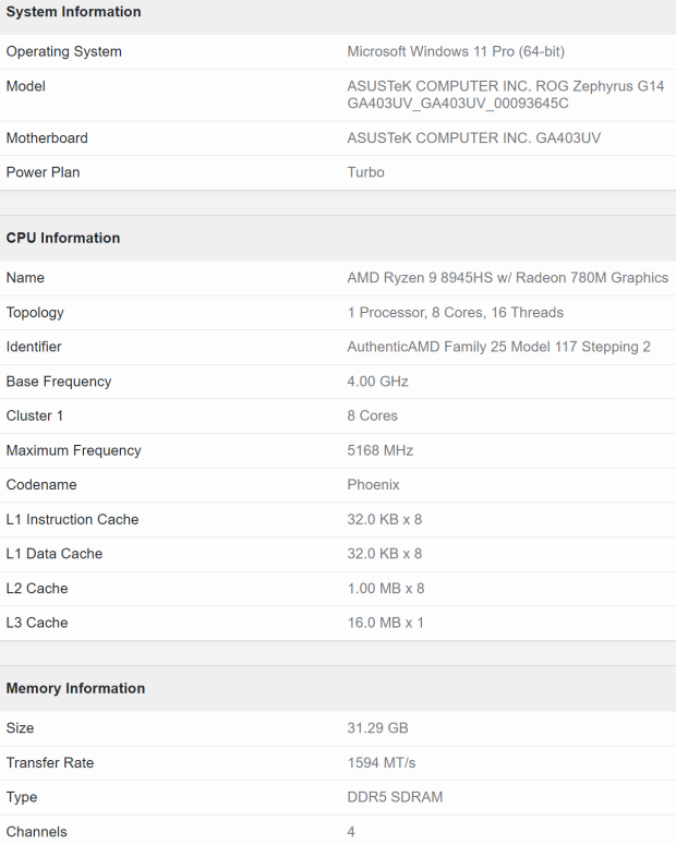 ASUS ROG Zephyrus G14 gaming laptop powered by AMD Ryzen 9 8945HS