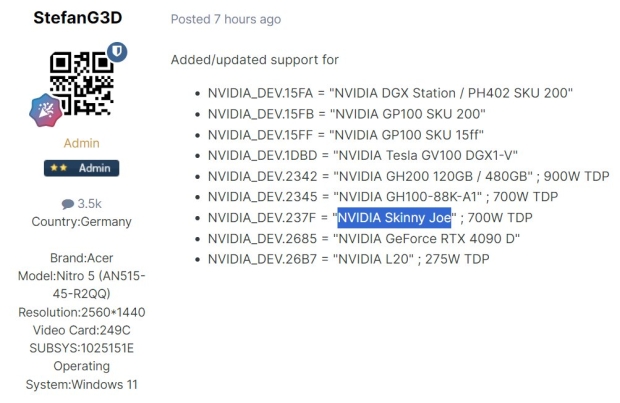 NVIDIA's new 'Skinny Joe' AI GPU teased, 700W TDP, designed for China with new US export rules 703