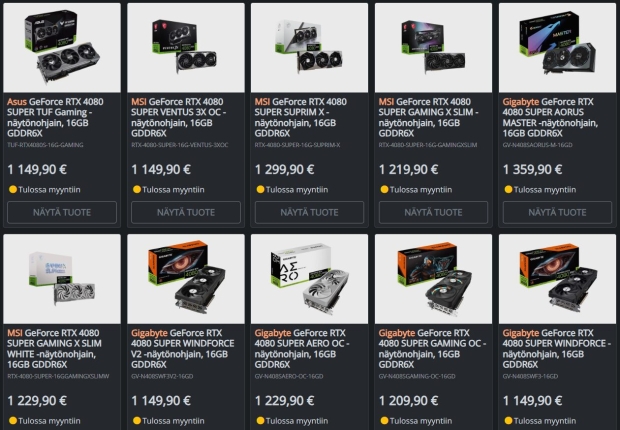 RTX 40 SUPER series pricing in Finland (source: Jimmy's)