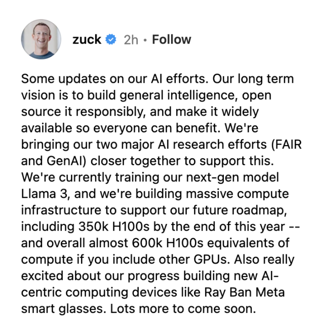 Meta's long-term vision for AGI: 600,000 x NVIDIA H100-equivalent AI GPUs for future of AI 01