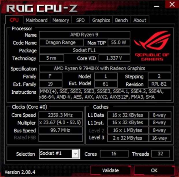 AMD's new Ryzen 7940HX 'Dragon Range' CPU tested inside of ASUS