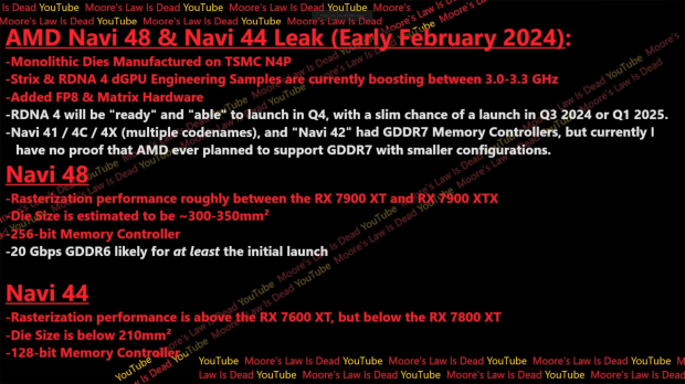 AMD Navi 48 and Navi 44 leaks (source: Moore's Law is Dead)