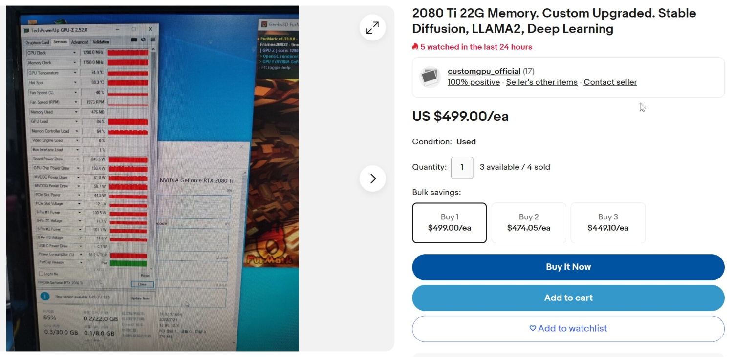 NVIDIA GeForce RTX 2080 Ti modded with 22GB memory hits eBay