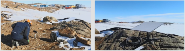 Expedition member sending 8K video (left) with Starlink antenna (right) (source: KDDI)