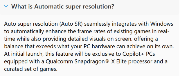Auto SR upscaling tech on Windows with Copilot+ PCs (source: Microsoft)