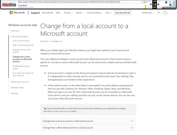Backed up version of the Microsoft support page