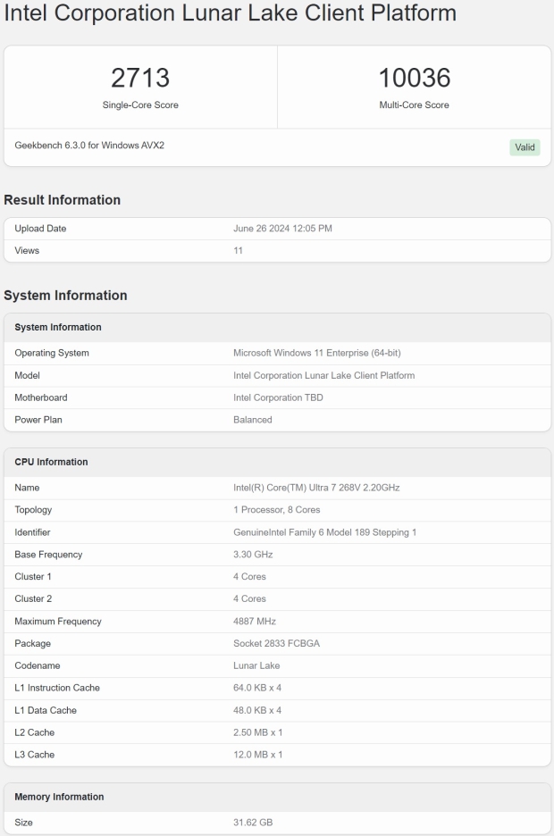 Intel's next-gen Core Ultra 7 268V 'Lunar Lake' CPU gets benched on Geekbench 76
