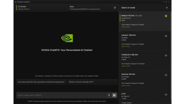 ChatRTX's new UI was built with the Electron + Material UI framework, image credit: NVIDIA. ChatRTX's new UI was built with the Electron + Material UI framework, image credit: NVIDIA.