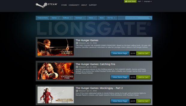 Lionsgate launches films on Steam's global digital distribution platform | TweakTown.com