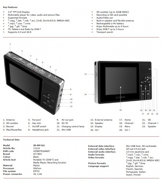 Open enlarged image ICY BOX IB-MP102: New Portable Multi-Media Player 02