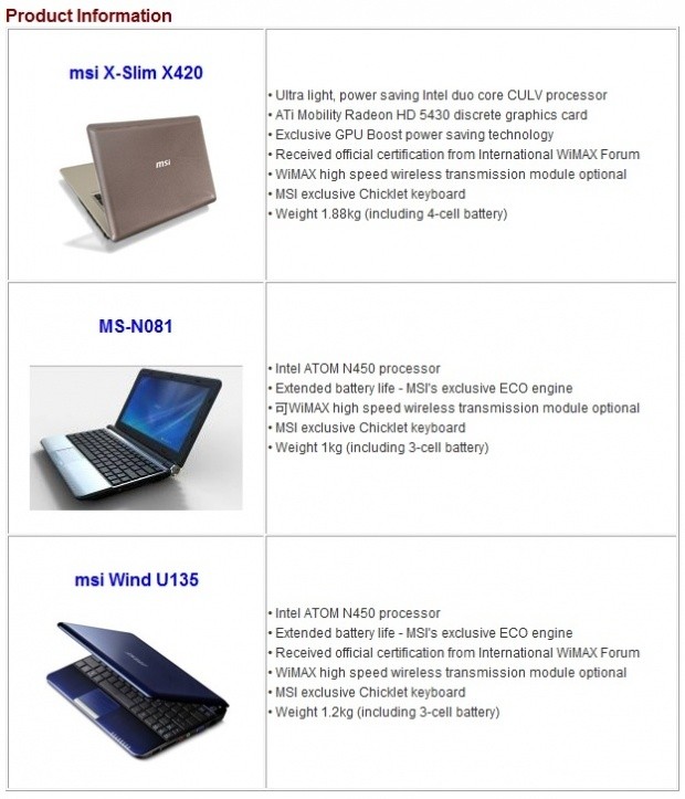Open enlarged image MSI WiMAX Laptops in a Variety of Sizes | TweakTown.com