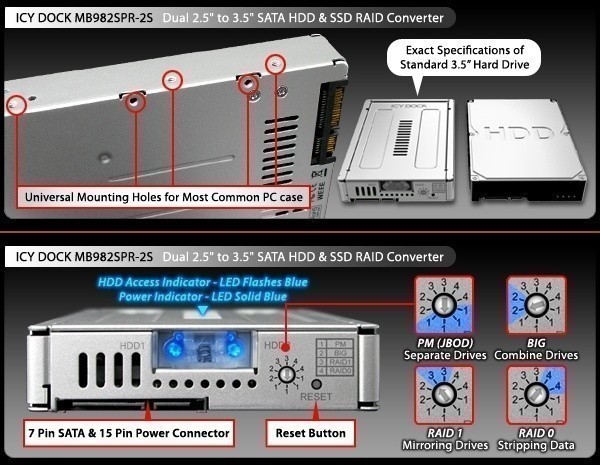 ICY DOCK MB982SPR-2S Full Metal Dual 2.5 5